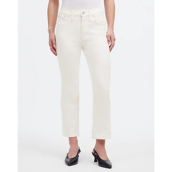 Madewell Kick Out Crop Jeans Pure White Stretch Mid Rise Flare NI961 US 26 NWT - Picture 6 of 13
